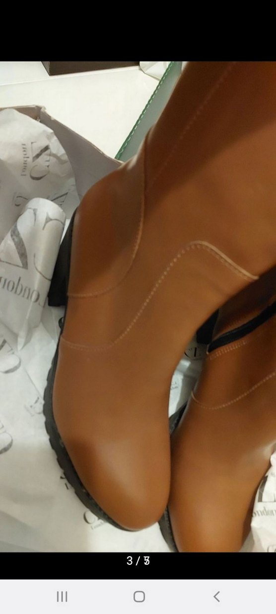 Deri Kadın Bej Dolgu Topuklu Dizüstü Çizme - Görsel 3