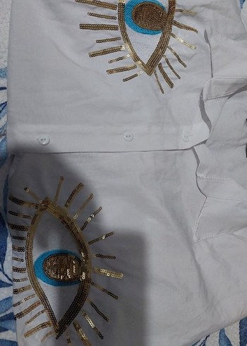 Düğmeli Bohem Nakışlı Beyaz Kadın Gömlek - Görsel 7