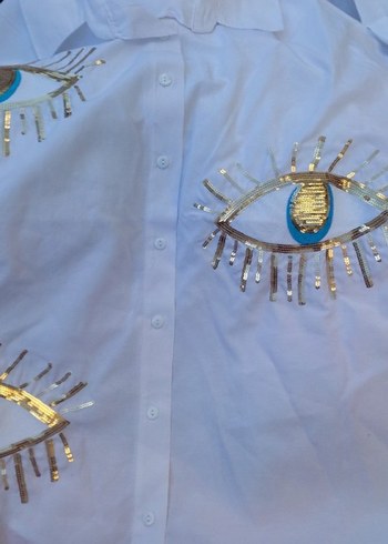 Nakışlı Beyaz Bohem Kadın Gömlek - Görsel 2