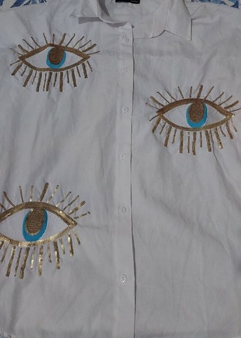 Beyaz Nakışlı Uzun Kollu Bohem Gömlek - Görsel 3