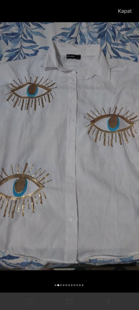 Beyaz Nakışlı Uzun Kollu Bohem Gömlek - Görsel 3