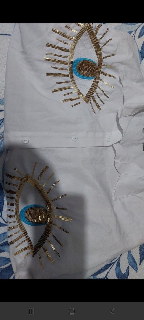 Beyaz Nakışlı Uzun Kollu Bohem Gömlek - Görsel 4