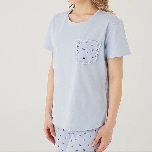 l Beden mavi Renk Pamuk pijama takımı