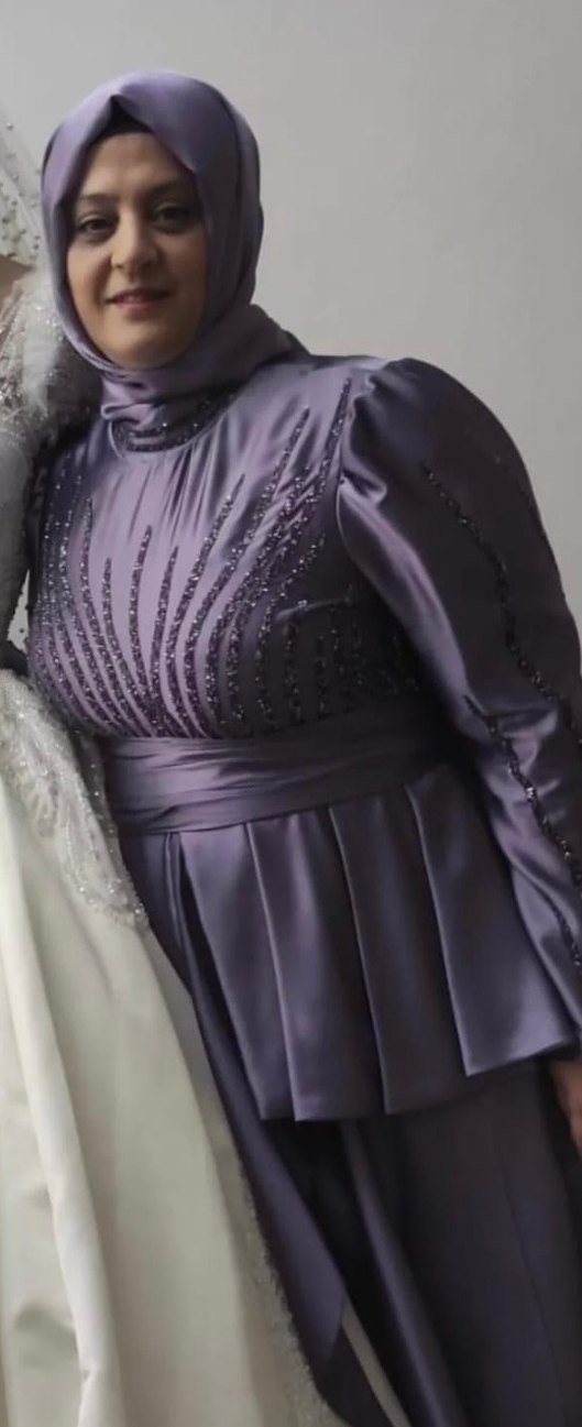 Mor Uzun Kollu Nakışlı Abiye Elbise - Görsel 2