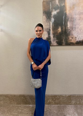 Zara Mavi Drapeli Mini Abiye Elbise - Görsel 5