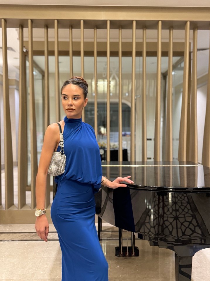 Zara Mavi Drapeli Mini Abiye Elbise - Görsel 2