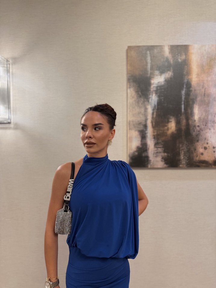 Zara Mavi Drapeli Mini Abiye Elbise - Görsel 3