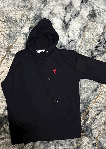 Ami Paris Kadın Siyah Kapüşonlu Sweatshirt - Görsel 3