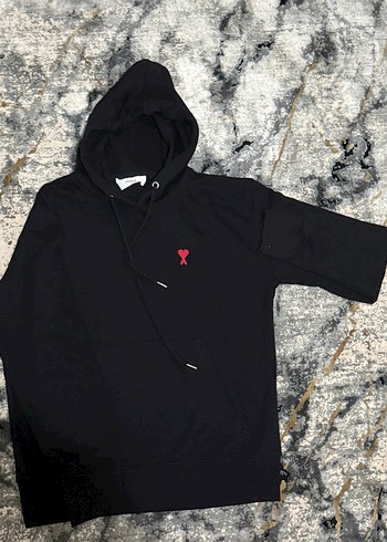 Ami Paris Kadın Siyah Kapüşonlu Sweatshirt - Görsel 2