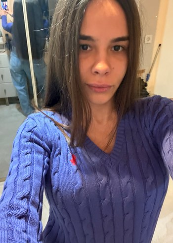 Polo Ralp Lauren Mor v Yaka Örgü Kadın Kazak - Görsel 3