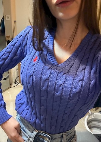 Polo Ralp Lauren Mor v Yaka Örgü Kadın Kazak - Görsel 2