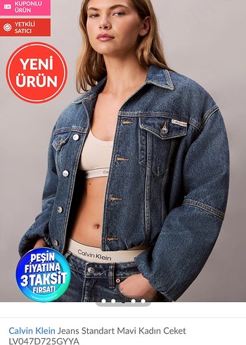 Calvin Klein Kadın Mavi Denim Ceket - Görsel 2