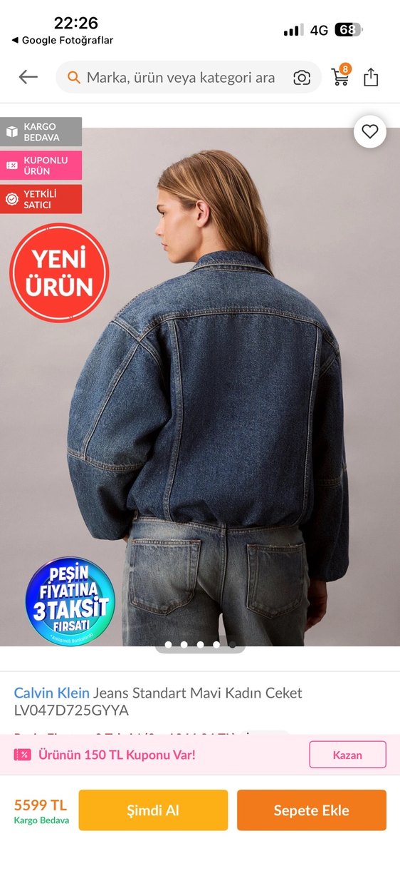 Calvin Klein Kadın Mavi Denim Ceket - Görsel 4