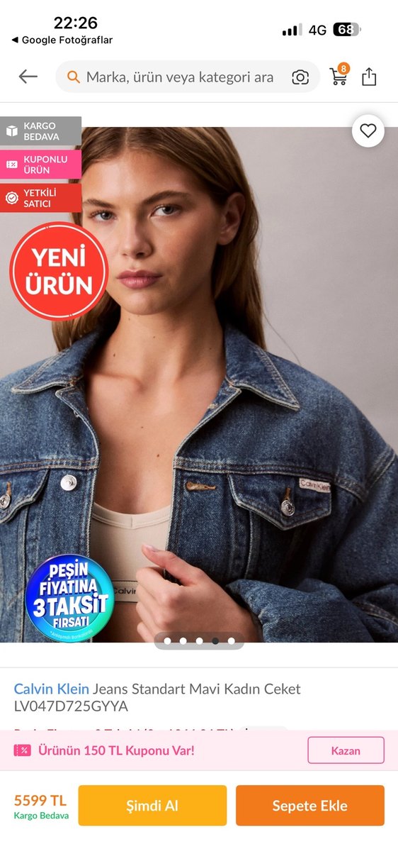 Calvin Klein Kadın Mavi Denim Ceket - Görsel 3