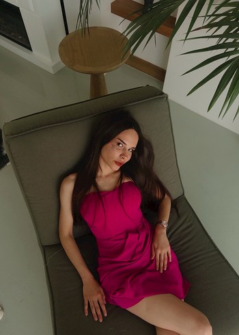 Pembe Drapeli Straplez Mini Elbise - Görsel 3