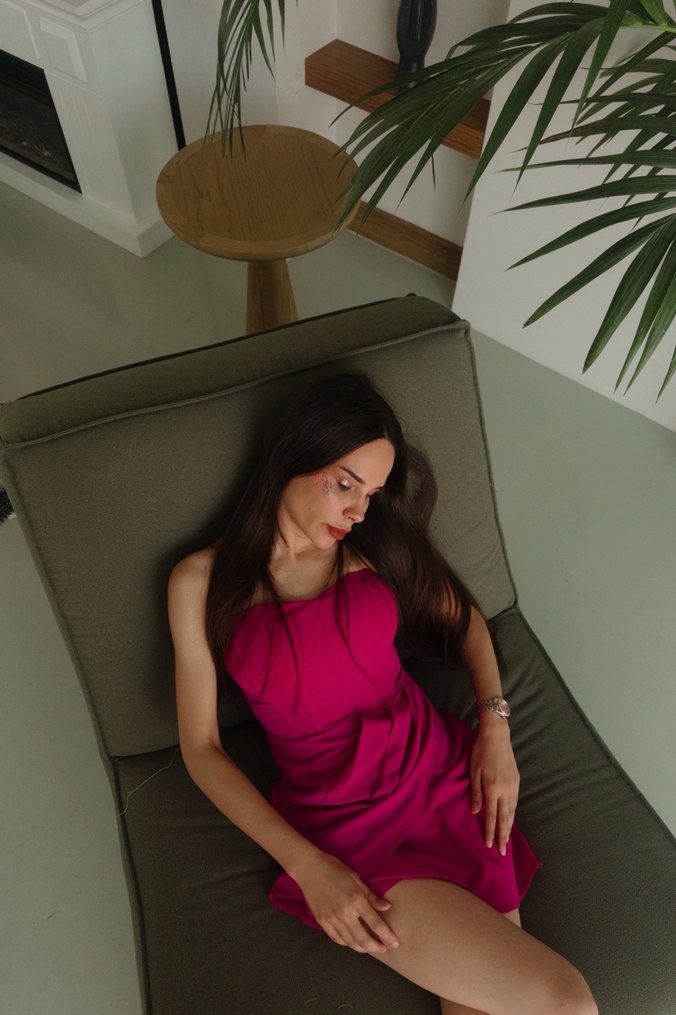 Pembe Drapeli Straplez Mini Elbise - Görsel 2