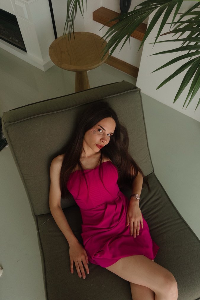 Pembe Drapeli Straplez Mini Elbise - Görsel 3