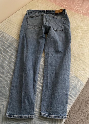 Erkek  Mavi Midi Boy Bol Kesim Kot Pantolon - Görsel 5