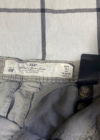 36 Beden Gri Keten Mini Şort