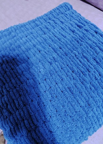 Mavi Düz Dokulu Battaniye - Görsel 5