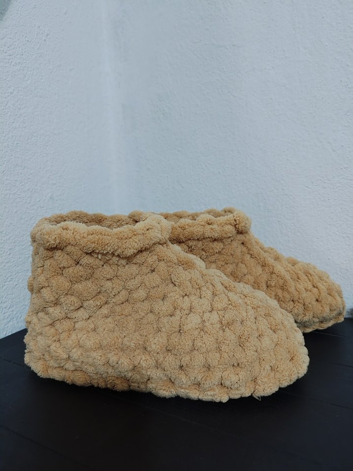 Kızlar için Bej Örgü Yün Ev Terliği - Görsel 2