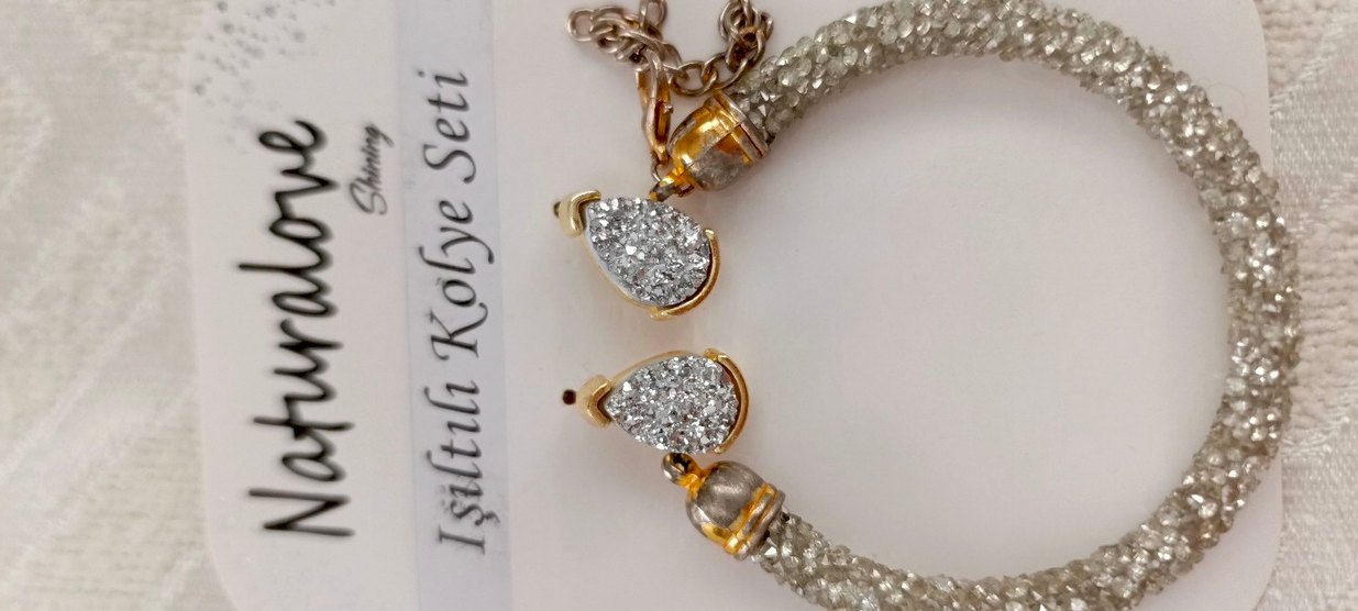 Işıltılı Renkli Kolye ve Küpe Seti - Görsel 2