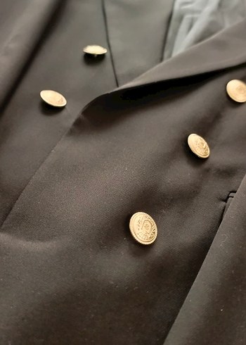 Düğmeli Siyah Kadın Uzun Blazer Ceket - Görsel 2