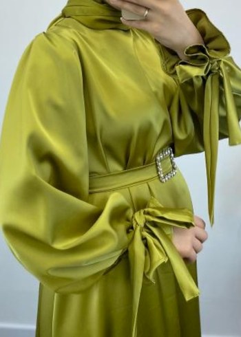 Saten yağ yeşili abiye - Görsel 2