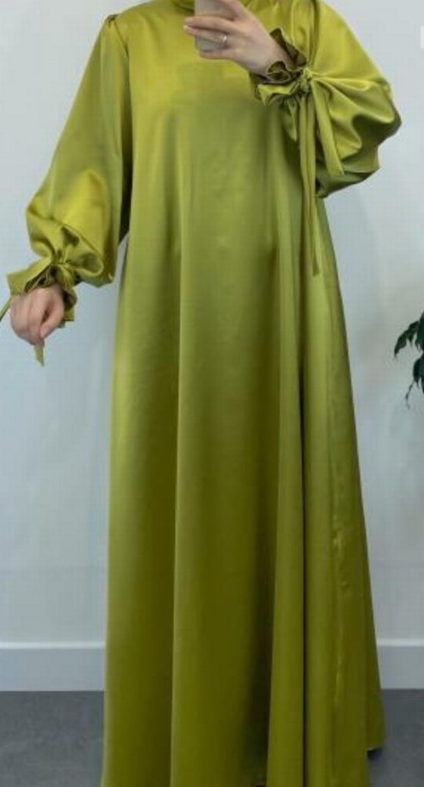 Saten yağ yeşili abiye - Görsel 3