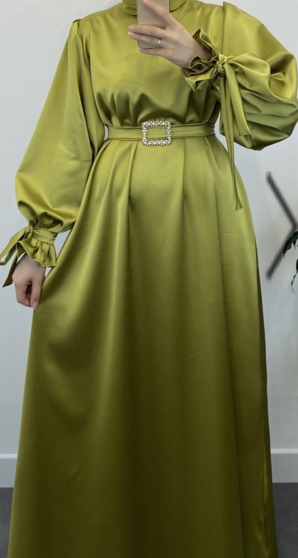 Saten yağ yeşili abiye - Görsel 4