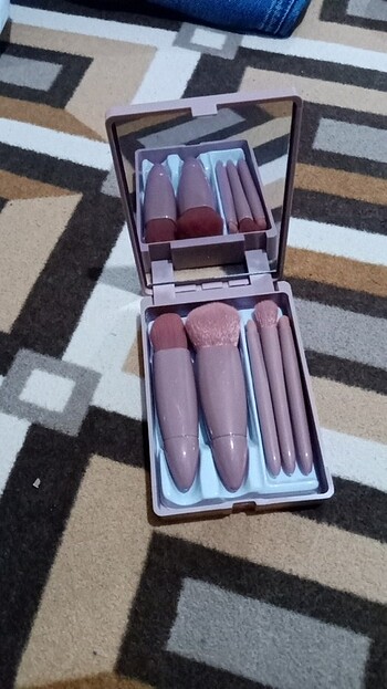 Aynalı makyaj fırçası seti Pembe ve kahverengi 