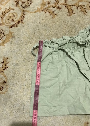 Yeşil Kemerli Yüksek Bel Keten Şort - Görsel 5