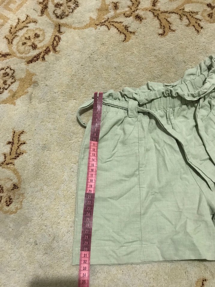 Yeşil Kemerli Yüksek Bel Keten Şort - Görsel 5