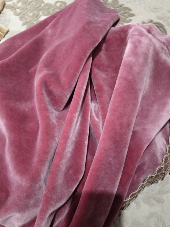 Pembe Kadın Kadife Şal Dantel Detaylı - Görsel 3