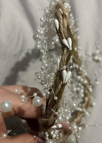 Boncuklu Bohem Bej Saç Aksesuarı - Görsel 3