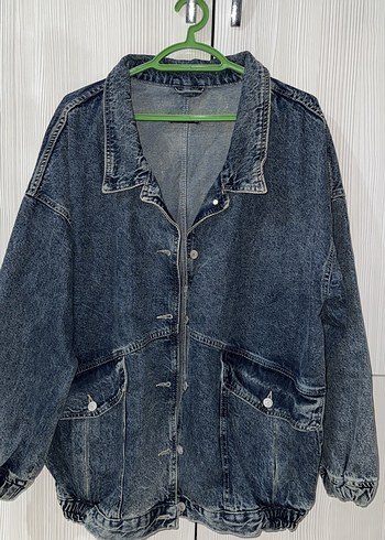 Oversize Düğmeli koyu mavi Kadın Denim Ceket