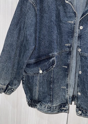 l Beden Oversize Düğmeli koyu mavi Kadın Denim Ceket