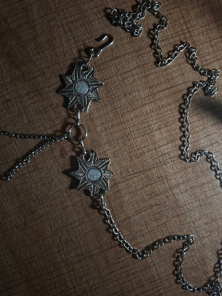 Gri Uzun Zincir Detaylı Bohem Bel Aksesuarı - Görsel 2