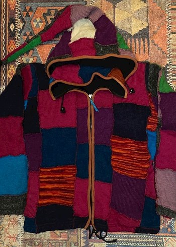 Vintage El İşi Patchwork Yün Hırka