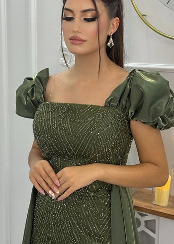 Abiye Şık Drapeli Uzun Kadın Abiye Elbise