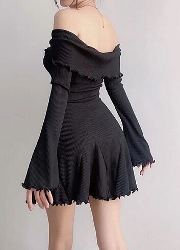 Sheinside Siyah madonna yaka mini elbise