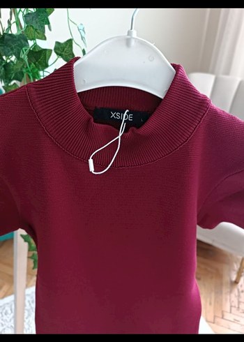 Bordo Yarım Kollu Yüksek Yakalı Hamile Elbisesi - Görsel 2