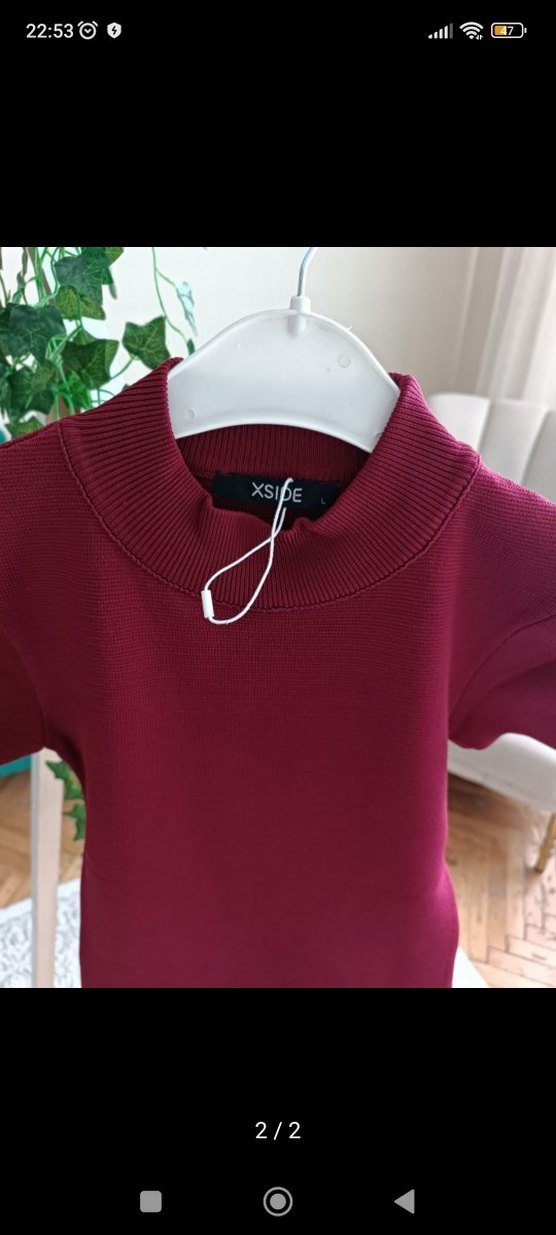 Bordo Yarım Kollu Yüksek Yakalı Hamile Elbisesi - Görsel 2