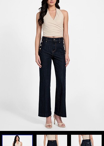 Guess Koyu Lacivert Yuksek Bel Guess Yanlari Detayli Jean