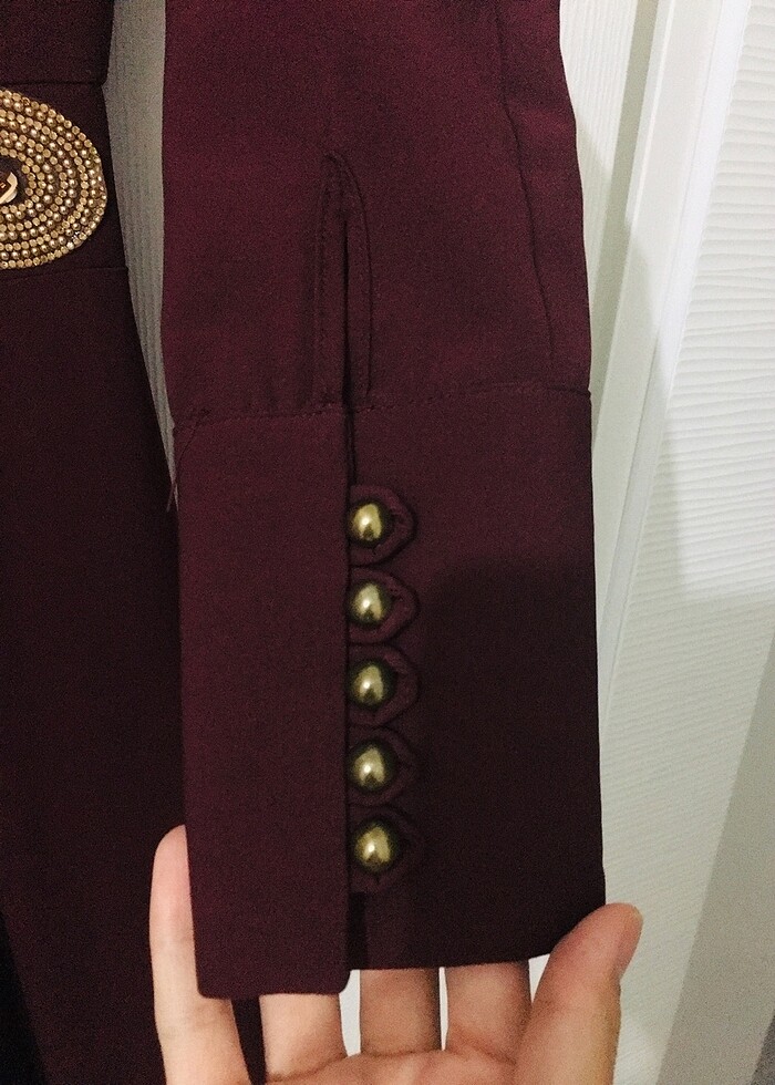 Bordo gold detaylı abiye elbise - Görsel 2