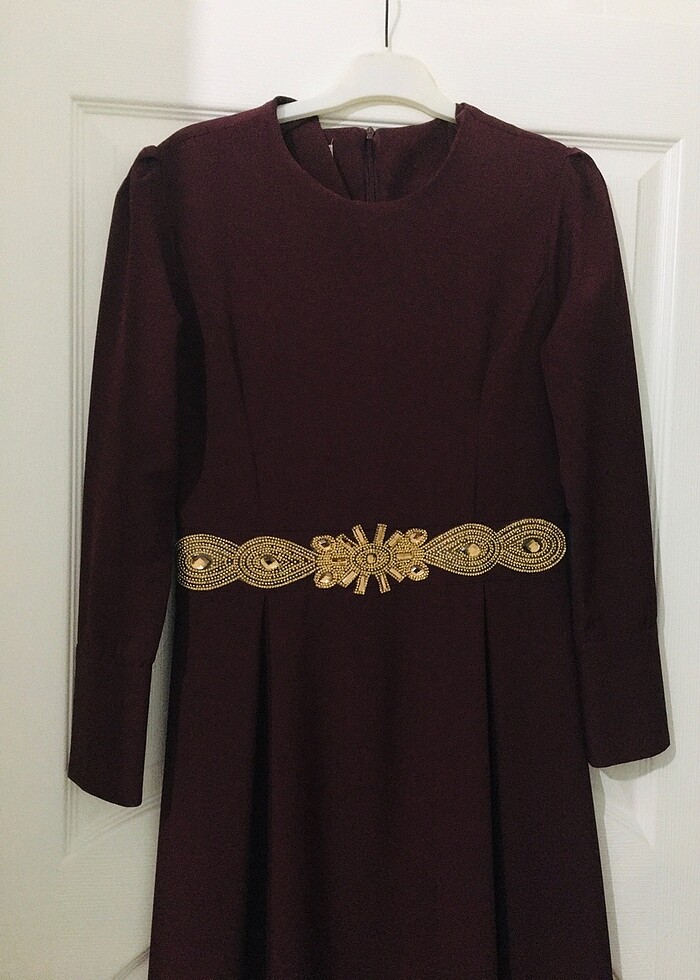 Bordo gold detaylı abiye elbise - Görsel 3