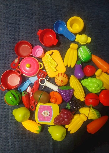 Renkli Plastik Oyuncak Mutfak Seti ve Meyve Sebzeler - Görsel 7