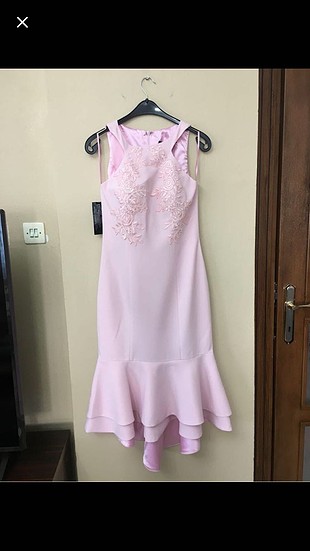 Setre toz pembe kısa abiye
