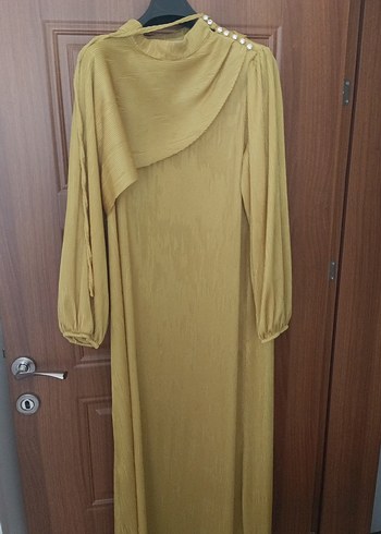 Drapeli Uzun Kollu yağ yeşili Elbise
