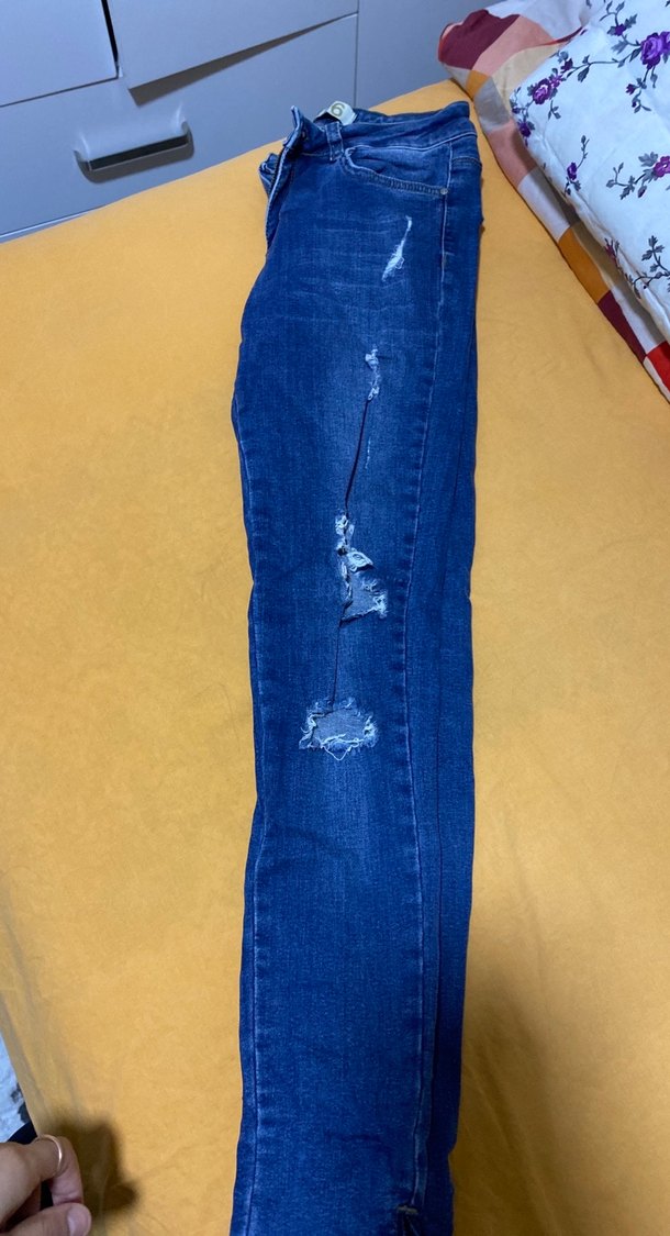 Kadın Parlak Mavi Dar Kesim Midi Kot Pantolon - Görsel 2